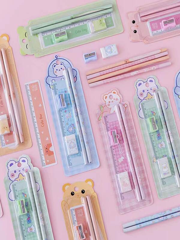 1pc Cartoon Boxed Five-piece Set Cute Student Pencil Set, Back-to-school Gifts For Elementary School Students In Summer