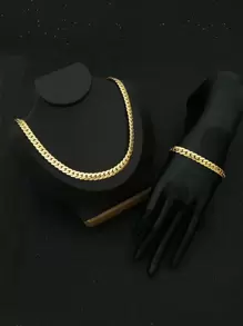 1 Set / 2 Stücke vergoldete Ketten-Halskette und Armband im Seitwärts-Design, 7 mm, aus Edelstahl Modeschmuck Set für Frauen und Männer, Hochzeitsgeschenk