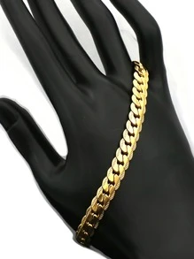 1 Set / 2 Stücke vergoldete Ketten-Halskette und Armband im Seitwärts-Design, 7 mm, aus Edelstahl Modeschmuck Set für Frauen und Männer, Hochzeitsgeschenk