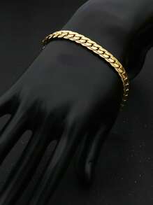 1 Set / 2 Stücke vergoldete Ketten-Halskette und Armband im Seitwärts-Design, 7 mm, aus Edelstahl Modeschmuck Set für Frauen und Männer, Hochzeitsgeschenk
