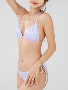 美人魚比基尼泳裝三點套裝韓語版本側繫帶設計性感泳裝 - 彩色 - 查看 2