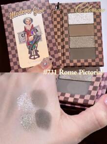 COLORROSE Matte & Pearl Smooth Powder Eyeshadow Palette, Makeup Palette, High Color Payoff, Long-Lasting Matte & Shimmer Eyeshadows, Lightweight & Silky, With Mirror, Retro Cover, Modern Girl Pattern - 731 Rome Pictorial - View 4