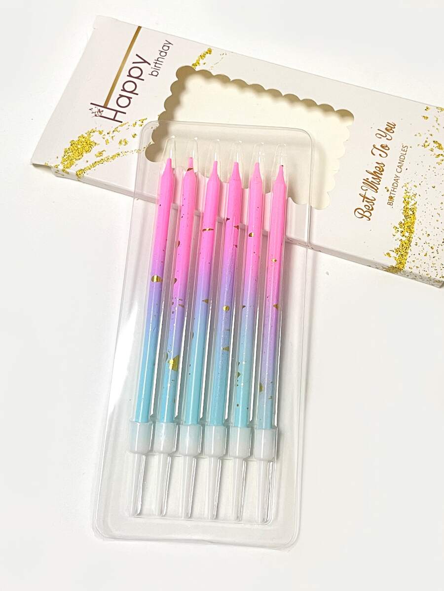 6pcs Pink And Blue Ombre Ink Drip Gold Plating Spiral Candles For Kid's Birthday Party Cake Decoration Back To School Valentine Day - Baby Blue - View 1