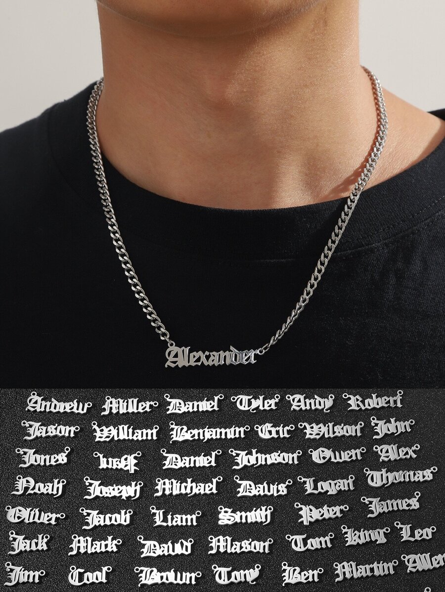 1pc Stainless Steel English First Name Last Name Men's Pendant Necklace Suitable For Party Wearing Couple Commemorative Gift - Silver - View 1