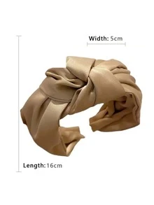 1pc Ladies' Elegant Solid Color Satin Ins Style Hair Clip Headband With Wide Edge Suitable For Daily Use - Beige - View 3