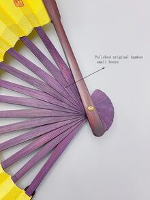 1入組中性中國傳統風格折扇,即可使用適用於室內裝飾用品,戶外遊玩,禮品或者跳舞表現,帶黃色的真絲織物和圖案 - 彩色 - 查看 3