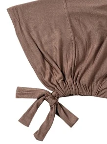 女士纯色无檐便帽，配有松紧带和可调节围巾头带，柔软头巾，适合阿巴亚日常帽子面纱服装 - 卡其色 - 查看 3