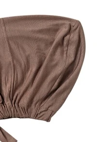 女士纯色无檐便帽，配有松紧带和可调节围巾头带，柔软头巾，适合阿巴亚日常帽子面纱服装 - 卡其色 - 查看 4