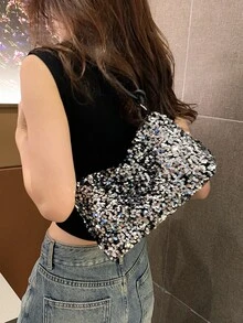 亮片装饰单肩方包，时尚又能放手机钱包 - 彩色 - 查看 3