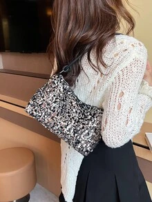 亮片装饰单肩方包，时尚又能放手机钱包 - 彩色 - 查看 2