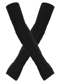 1對女士加厚保暖針織手套,八字扭紋無指袖套,秋冬暖手臂保暖器 - 黑色 - 查看 2