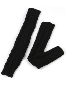 1對女士加厚保暖針織手套,八字扭紋無指袖套,秋冬暖手臂保暖器 - 黑色 - 查看 3