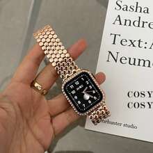 1条奢华金色金属表带，兼容 49mm、46mm、45mm、44mm、42mm、41mm、40mm、38mm；正装不锈钢表带，兼容 Series Ultra 3/2/1、11、10、9、8、7、SE3、6、5、4、3、2、1；商务正装智能手表表带配件，兼容表带；金色链条腕带替换装 - 玫瑰金 - 查看 5