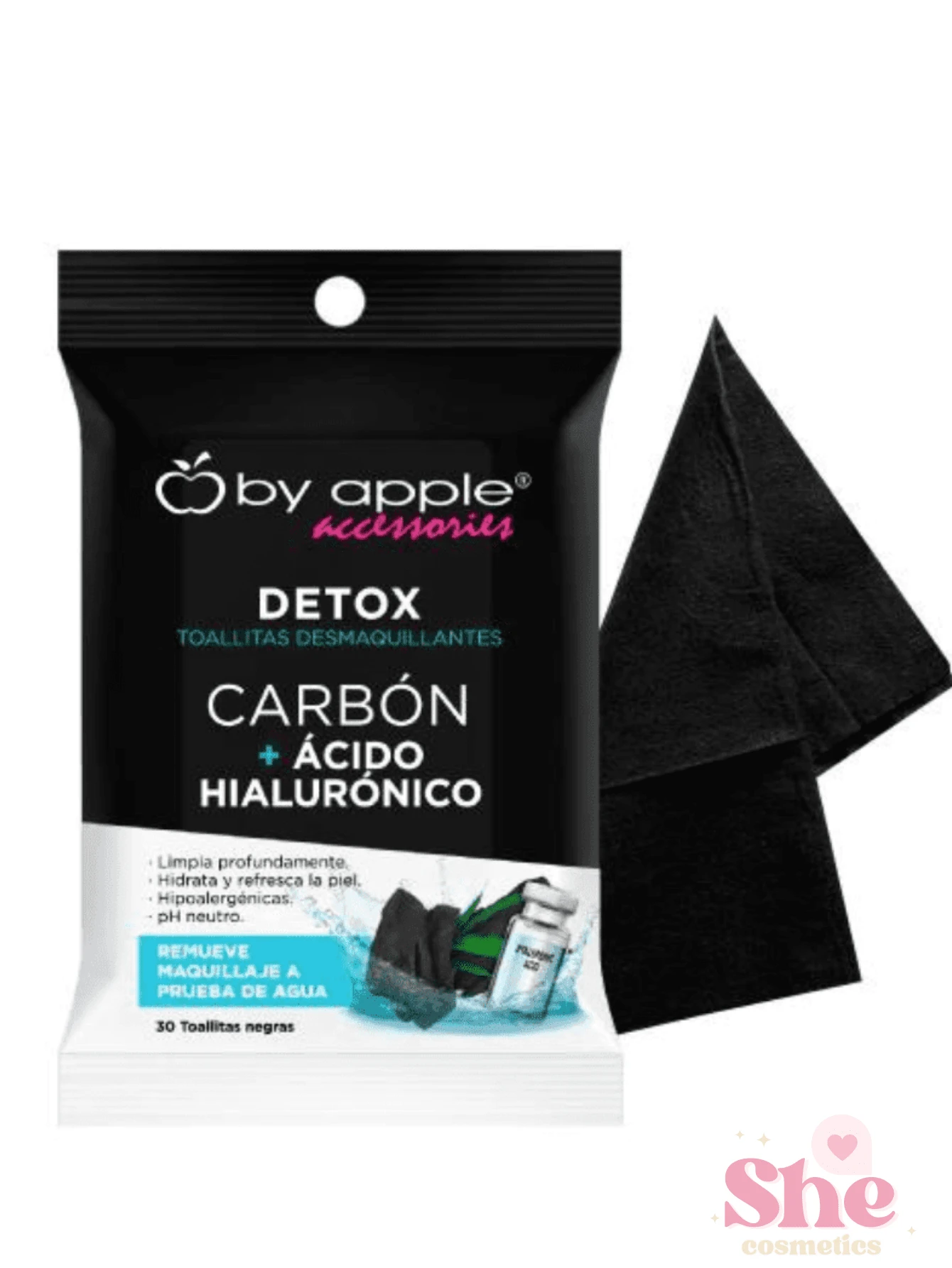 CHARCOAL AND HYALURONIC ACID MAKEUP REMOVER WIPES - BY APPLE - Black - View 1