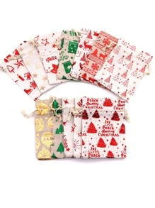 12入組10*14cm聖誕主題糖果禮品袋,金箔包裝袋