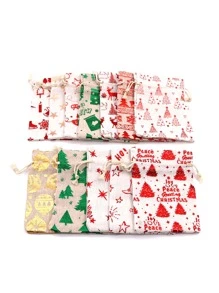 12入組10*14cm聖誕主題糖果禮品袋,金箔包裝袋