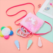 Unicorn Pattern Square Bag Sequins Decor Fuzzy Cute Satchel Bag - Multicolor - View 2