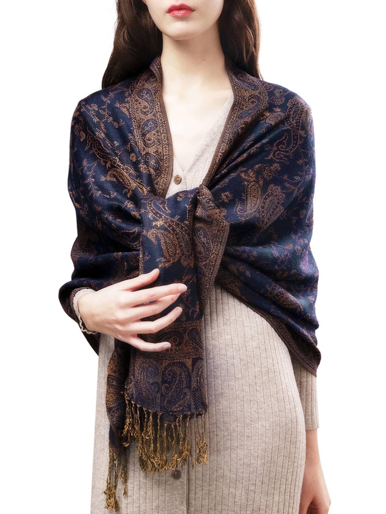 1pc Paisley Pattern Tassel Detail Scarf Shawl Elegant Winter Fall