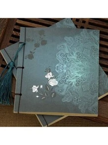 復古筆記本中式流蘇復古厚牛皮紙日記記事本商業書素描本手賬本 - 綠色 - 查看 8