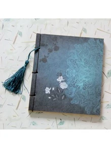 復古筆記本中式流蘇復古厚牛皮紙日記記事本商業書素描本手賬本 - 綠色 - 查看 2