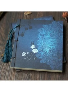 復古筆記本中式流蘇復古厚牛皮紙日記記事本商業書素描本手賬本 - 綠色 - 查看 5