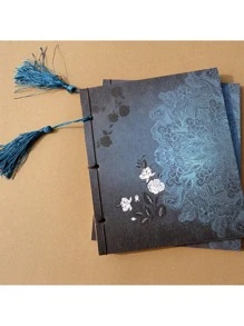 復古筆記本中式流蘇復古厚牛皮紙日記記事本商業書素描本手賬本 - 綠色 - 查看 3