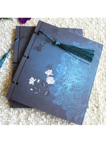 復古筆記本中式流蘇復古厚牛皮紙日記記事本商業書素描本手賬本 - 綠色 - 查看 4