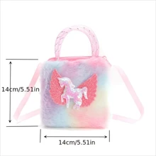 Unicorn Pattern Square Bag Sequins Decor Fuzzy Cute Satchel Bag - Multicolor - View 4