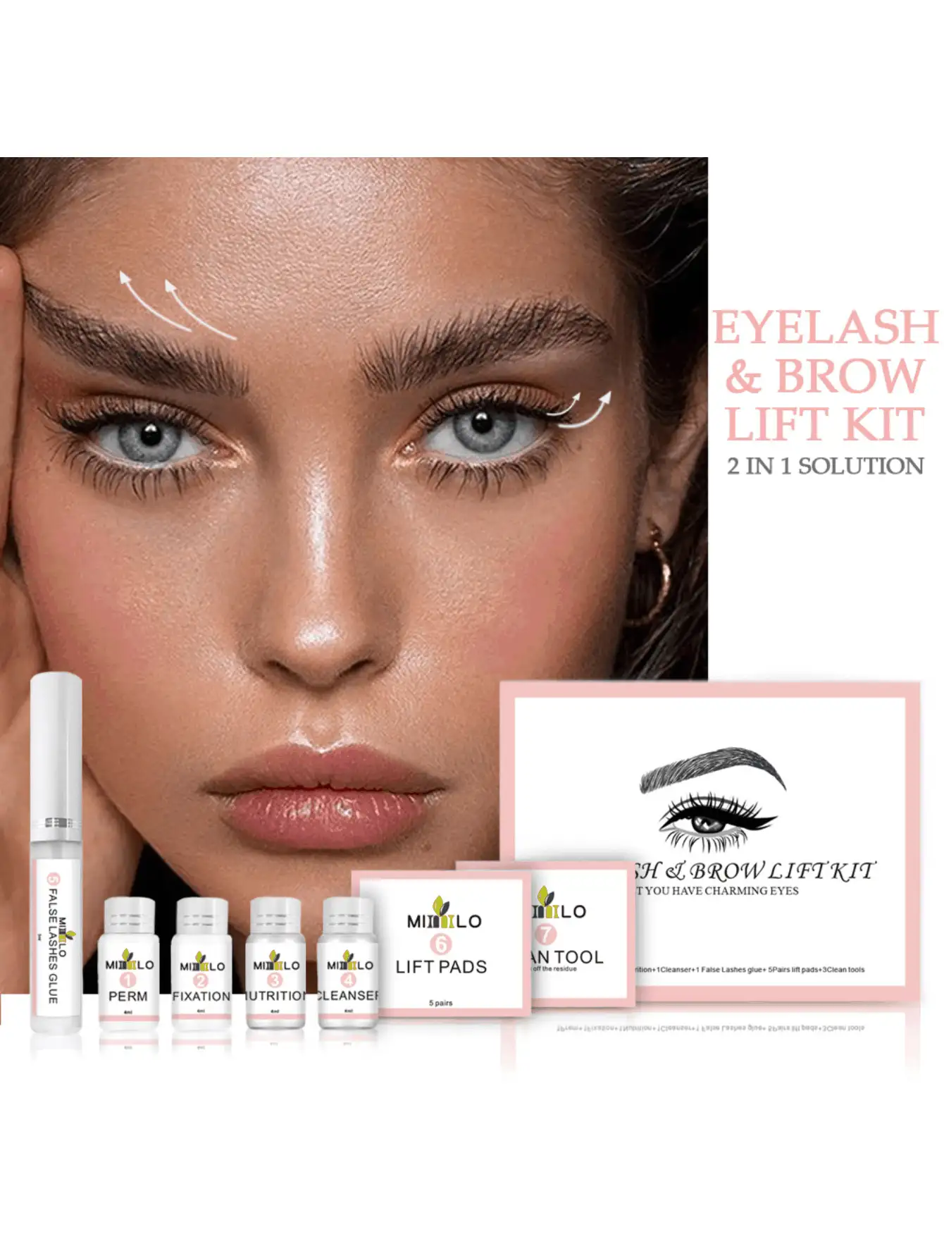 30 accesorios en una caja de pestañas mejoradas Kit de pestañas, Kit de pestañas profesionales, Lash Lift Curl Lashes Curl Lashes y Wild Brows, Herramientas de pestañas para salones de belleza - Rosa - Ver 2
