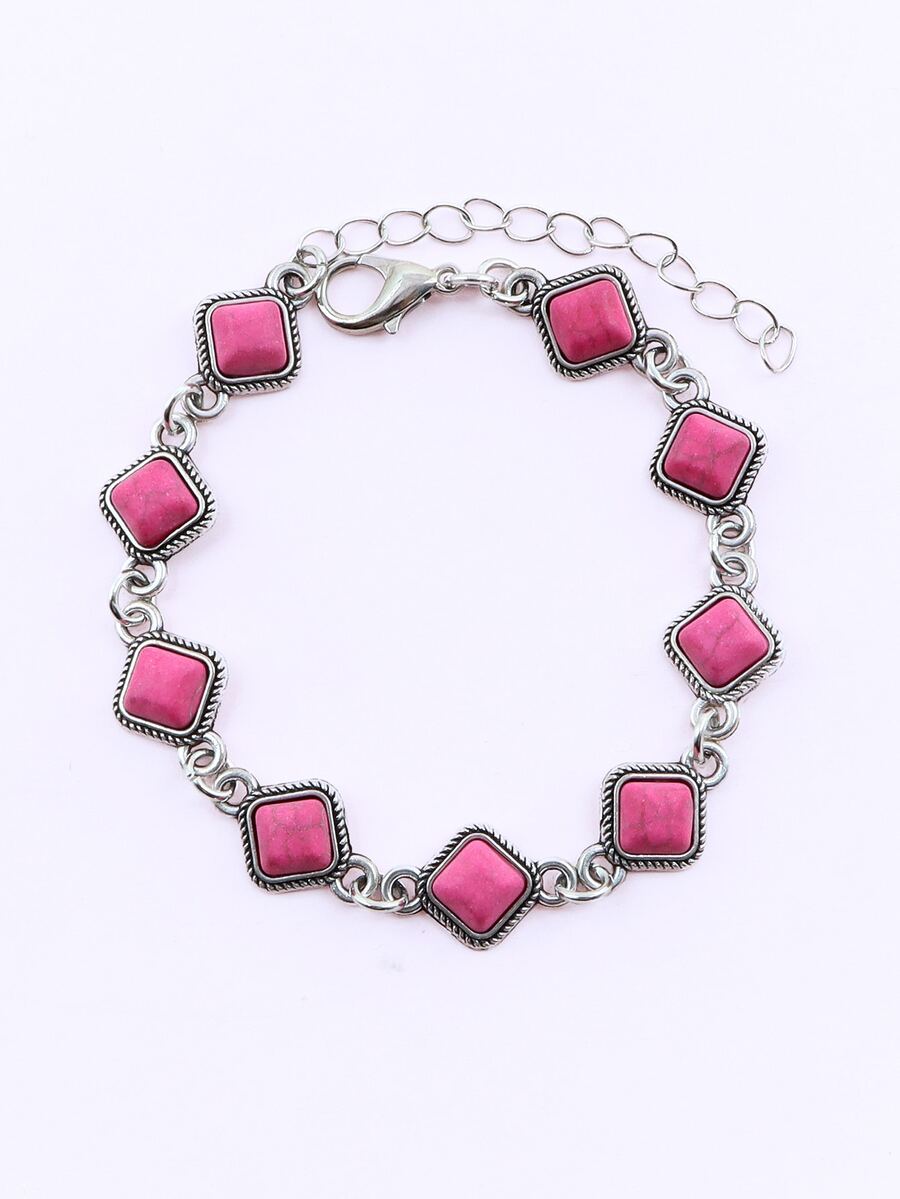 1入組綠松石色石頭連接西方風格手環適合女士