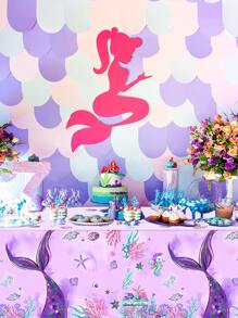 1pc Mermaid Theme Disposable Tablecloth, Tablecloth, Mermaid Theme Birthday Party Holiday Decorations, Home Decor, Mermaid Party Decorations, Baby Shower Decorations, Bridal Shower Decorations, Wedding Decorations, 1st Birthday Decorations, Summer Decorations, Spring Decorations, Gender Reveal Party Decorations - Multicolor - View 7