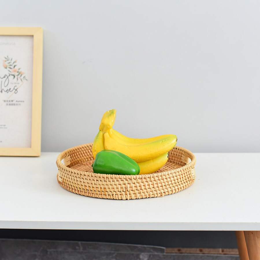 1pc Exquisite Handmade Woven Rattan Kitchen Storage Tray - Apricot - View 1