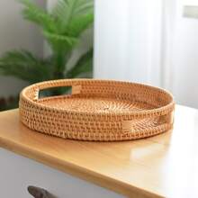 1pc Exquisite Handmade Woven Rattan Kitchen Storage Tray - Apricot - View 2