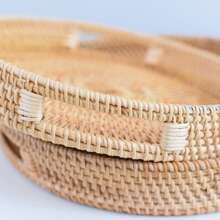1pc Exquisite Handmade Woven Rattan Kitchen Storage Tray - Apricot - View 4