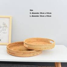 1pc Exquisite Handmade Woven Rattan Kitchen Storage Tray - Apricot - View 6