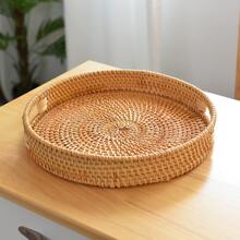 1pc Exquisite Handmade Woven Rattan Kitchen Storage Tray - Apricot - View 5