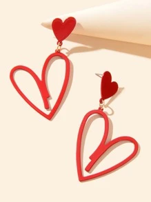 2 chiếc hoa tai mặt trái tim khoét rỗng màu đỏ với thiết kế cá nhân cho ngày lễ tình nhân, mẹ, mẹ, ngày của mẹ, quà tặng - Đỏ - Xem 4