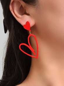 2 chiếc hoa tai mặt trái tim khoét rỗng màu đỏ với thiết kế cá nhân cho ngày lễ tình nhân, mẹ, mẹ, ngày của mẹ, quà tặng - Đỏ - Xem 2