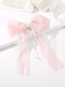 1个女士大号仿珍珠蝴蝶结发夹，适合冬季女性穿搭，蝴蝶结，可爱，发饰，头饰，女士发饰 - 粉色 - 查看 3