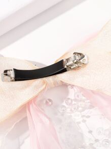 1个女士大号仿珍珠蝴蝶结发夹，适合冬季女性穿搭，蝴蝶结，可爱，发饰，头饰，女士发饰 - 粉色 - 查看 4