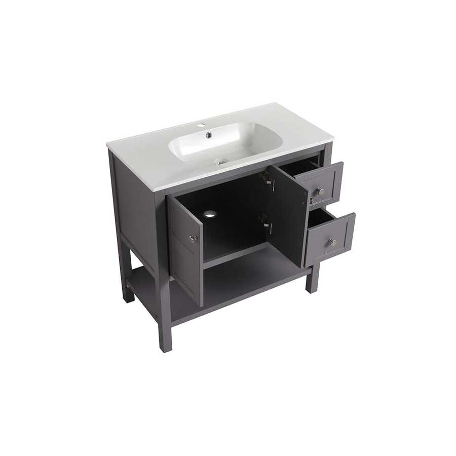 Merax Bathroom Vanity With Soft Close Drawers And Gel Basin, 36x18