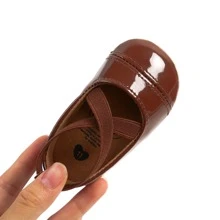 棕色 PU 皮革婴儿女孩公主鞋，平底，适合秋季和春季 - 棕色 - 查看 7