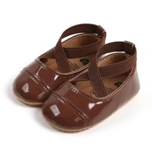 棕色 PU 皮革婴儿女孩公主鞋，平底，适合秋季和春季 - 棕色 - 查看 2