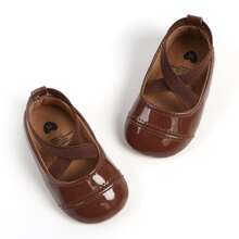 棕色 PU 皮革婴儿女孩公主鞋，平底，适合秋季和春季 - 棕色 - 查看 4