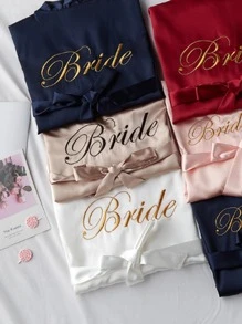 伴娘女性婚禮派對緞面連體睡衣 - 香檳色 - 查看 5