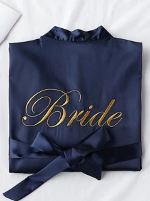 伴娘女性婚禮派對緞面連體睡衣 - 香檳色 - 查看 8