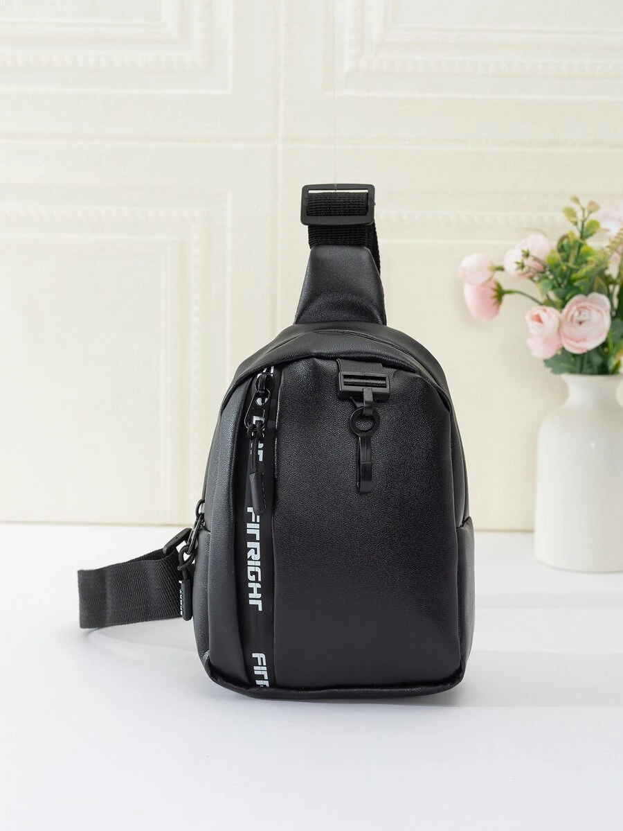 Women's Fashionable Letter Print Chest Bag - Black - View 1