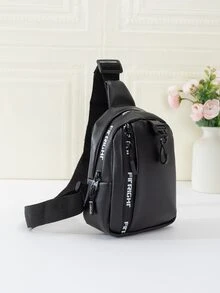 Women's Fashionable Letter Print Chest Bag - Black - View 3