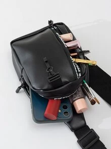 Women's Fashionable Letter Print Chest Bag - Black - View 4