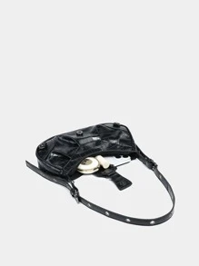 時尚鱷魚紋皮膚有圖案的腋窩包 - 黑色 - 查看 4